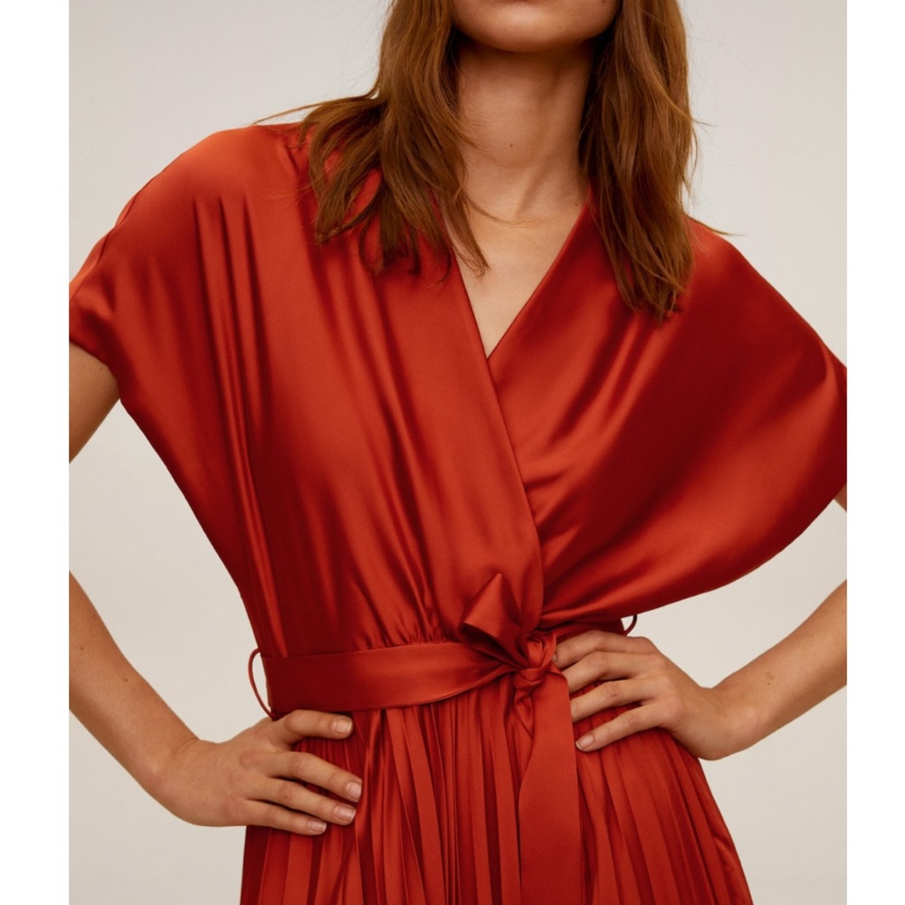 Mango🔥 Pleated skirt dress satin effect - Picture 12 of 12